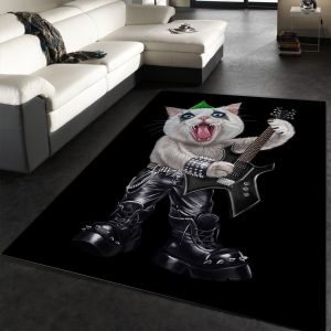 Punk Rock Guitarist Cat Area Rug Bedroom Family Gift Decor Area Rug For Living Room Bedroom Rug Home Decor