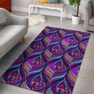 Purple Bohemian Peacock Feather Area Rug Bohemian Rug Living Room Decor