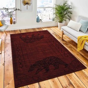 Red Gorge Bear Area Rug Rustic Cabin & Lodge Area Rug Living Room Rug