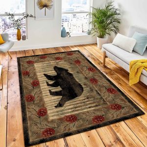 Red Pinecone Bear Rug Rustic Cabin & Lodge Area Rug Room Decor Rug