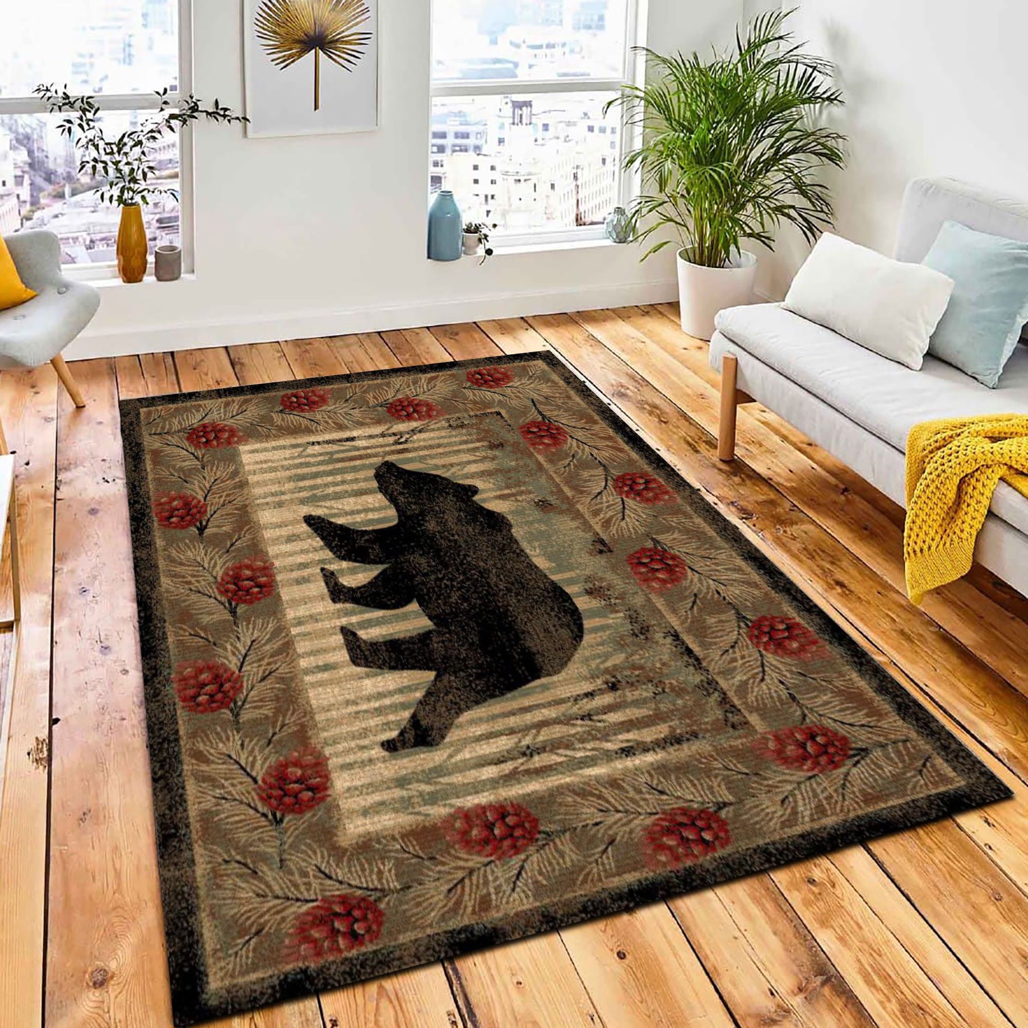 Red Pinecone Bear Rug Rustic Cabin & Lodge Area Rug Room Decor Rug Red Pinecone Bear Rug Rustic Cabin & Lodge Area Rug Room Decor Rug