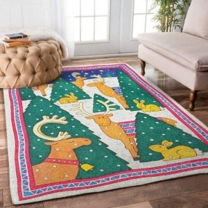 Reindeers Around The Christmas Trees Cg1010191M Rug Home Decoration – Floor Decor The Us Decor