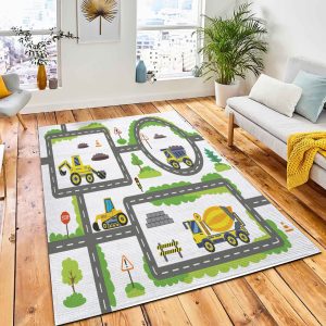 Road Map Construction Trucks Children Area Rug Carpet Nursery Rug Room Decor