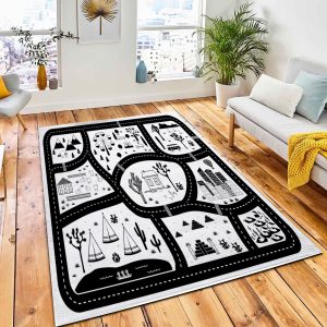 Road Mountains Woods Adventure Map Area Rug Carpet Kids Rug Room Decor