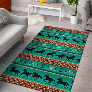 Running Horses Green Native American Area Rug Carpet Area Rug For Living Room Bedroom Rug Home Decor