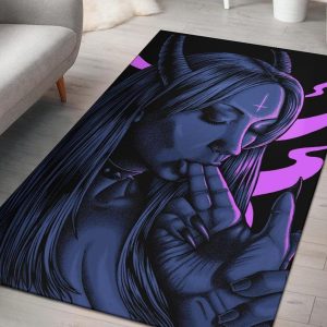 Satanic Cross Satanic Demon Embrace Area Rug Sexy Blue Pink Gothic Home Decor