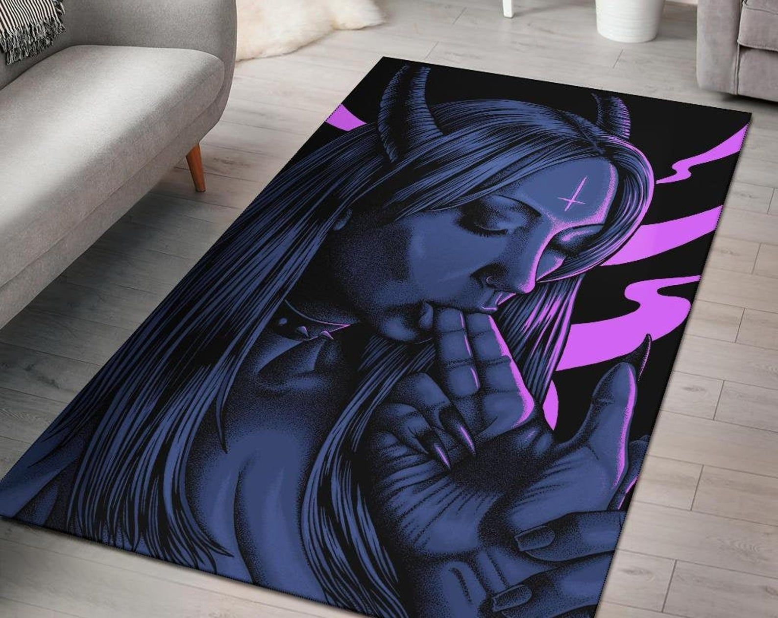 Satanic Cross Satanic Demon Embrace Area Rug Sexy Blue Pink Gothic Home Decor Satanic Cross Satanic Demon Embrace Area Rug Sexy Blue Pink Gothic Home Decor