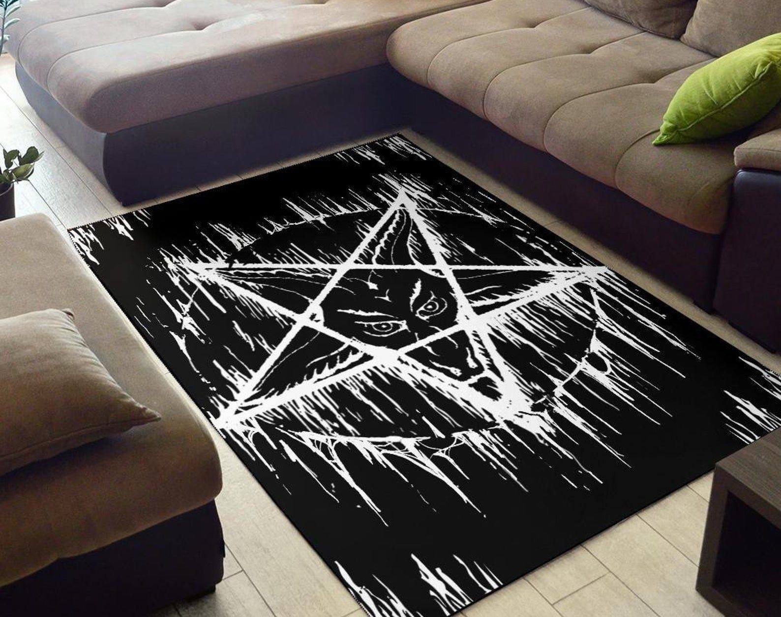 Satanic Inverted Pentagram Area Rug Gothic Home Decor Satanic Inverted Pentagram Area Rug Gothic Home Decor