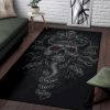 Satanic Skull Crowned Demon With Demon Serpents Awesome Grey Red Eye Area Rug Gothic Home Decor