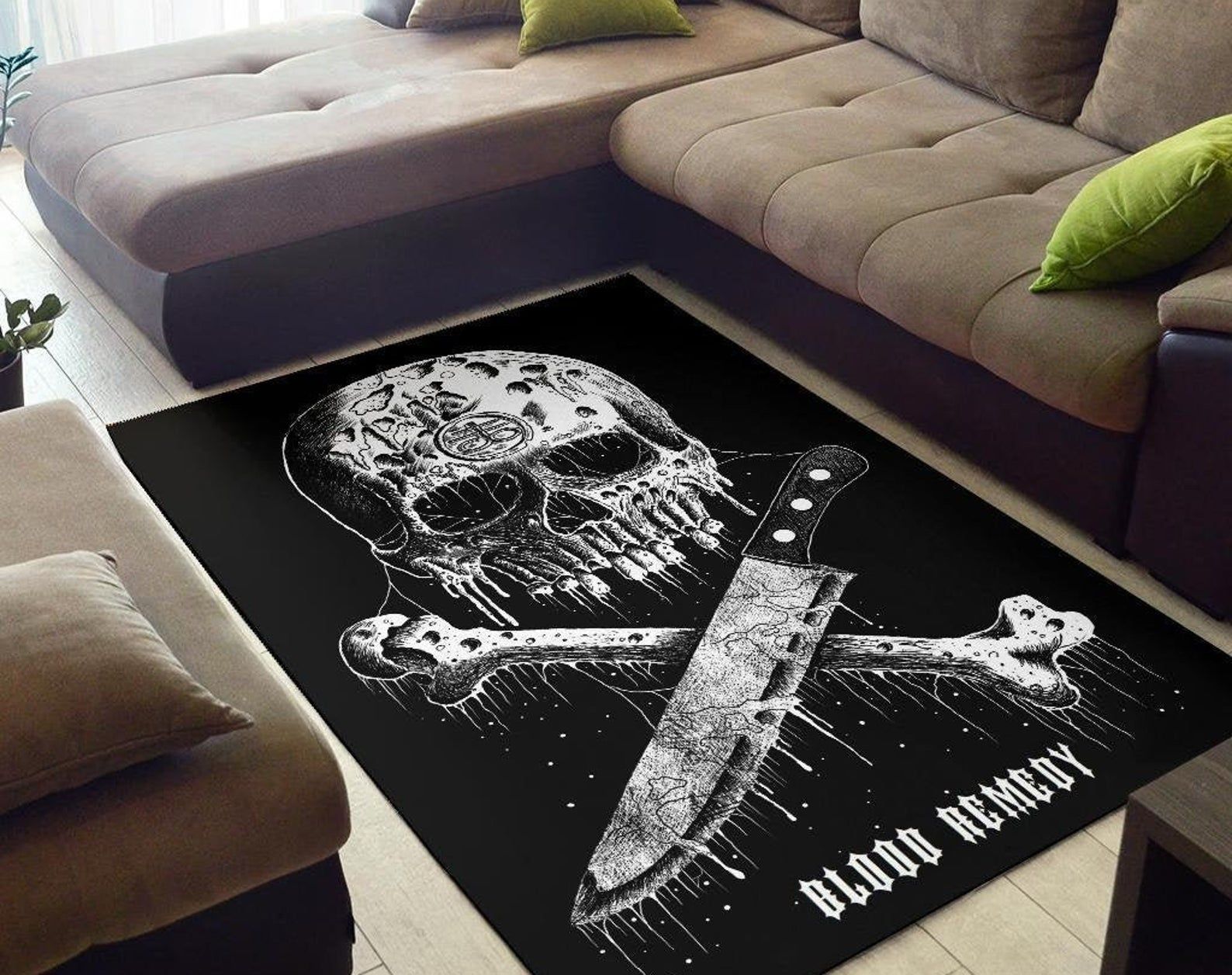 Satanic Skull Demon Butcher Knife Area Rug Gothic Home Decor Satanic Skull Demon Butcher Knife Area Rug Gothic Home Decor