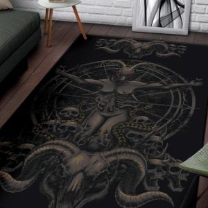 Satanic Skull Demon Goat Woman With Serpents Rust Red Eye Area Rug Gothic Home Decor