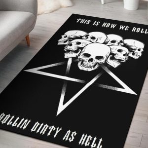 Satanic Skull Inverted Pentagram Sharp Steel Blade This Is How We Roll Area Rug Gothic Home Decor