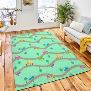 Seamless Pattern Cartoon Styled Roads Rug Carpet Kid Play Rug Home Decor
