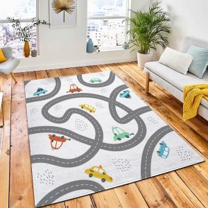 Seamless Pattern Childish Cartoon Town Area Carpet Rug City Rug Room Decor