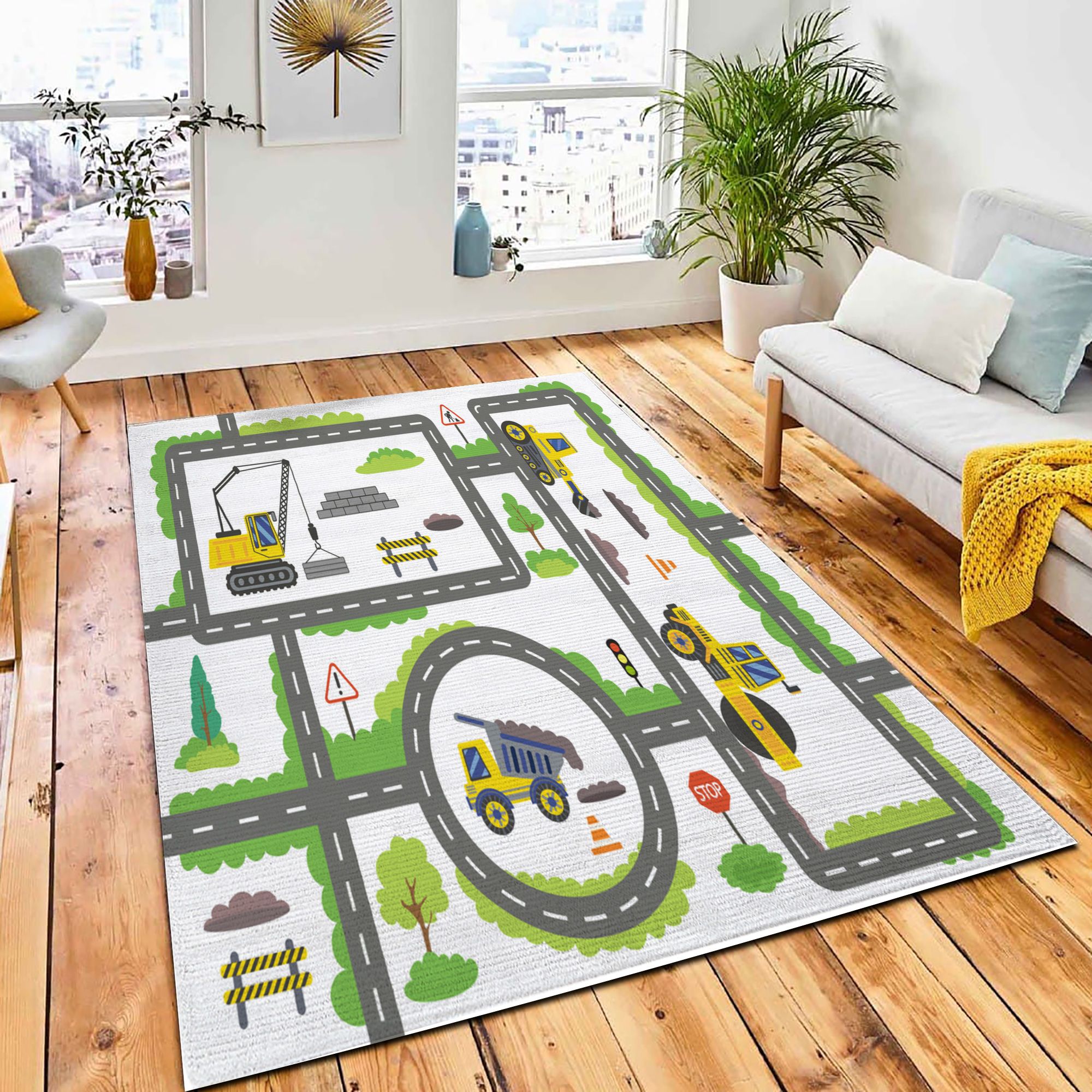 Seamless Pattern Road Construction Trucks Area Rug City Rug Home Decor Seamless Pattern Road Construction Trucks Area Rug City Rug Home Decor