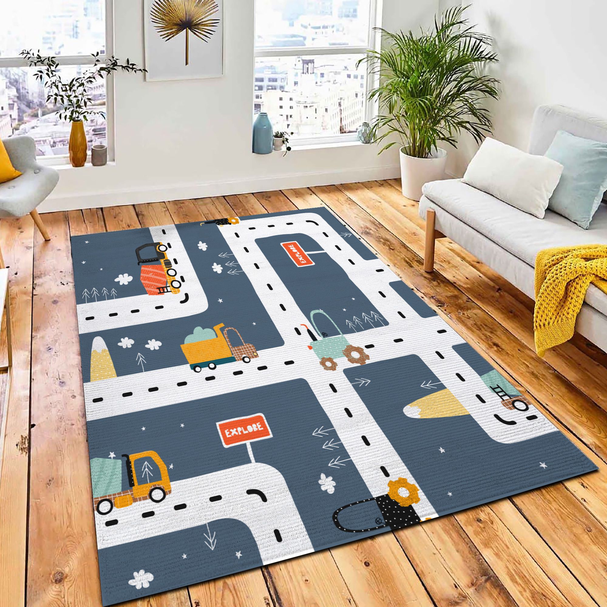 Seamless Pattern Road Truck Tractor Area Rug Kids Rug Home Decor Seamless Pattern Road Truck Tractor Area Rug Kids Rug Home Decor