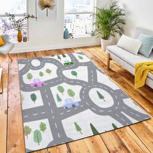 Seamless Pattern Roads Cars Area Rug Nursery Rug Room Decor