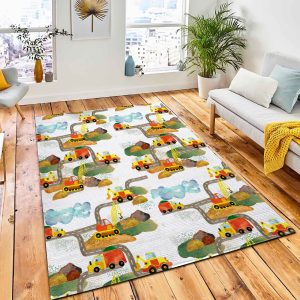Seamless Pattern Watercolor Trucks Tractor Rug Carpet City Rug Room Decor