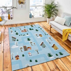 Seamless Pattern Winter City Rug Carpet Kid Play Rug Home Decor