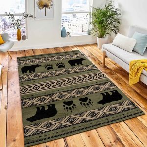 Sedona Green Bear Area Rug Rustic Cabin & Lodge Area Rug Room Decor Rug