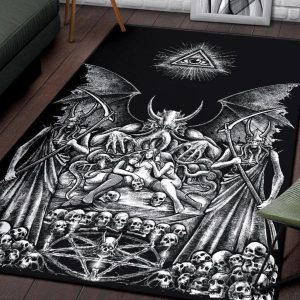Skull Bat Wing Demon Satanic Pentagram Candle Area Rug Gothic Home Decor