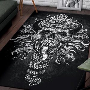 Skull Cross Crowned Demon With Demon Serpents Area Rug Gothic Home Decor