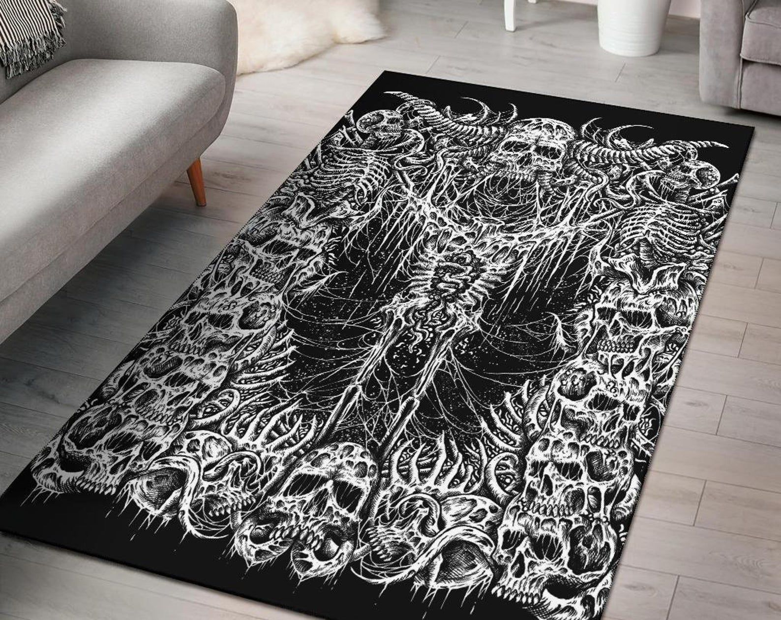 Skull Demon Headless Skeleton Area Rug Gothic Home Decor Skull Demon Headless Skeleton Area Rug Gothic Home Decor