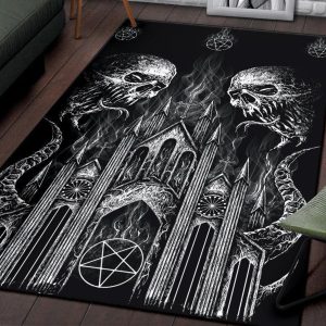 Skull Demon Satanic Pentagram Church Area Rug Black And White Gothic Home Decor