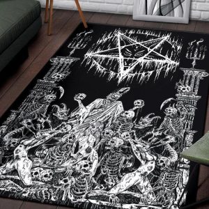Skull Demon Satanic Pentagram Drip Doom Priest Area Rug Gothic Home Decor