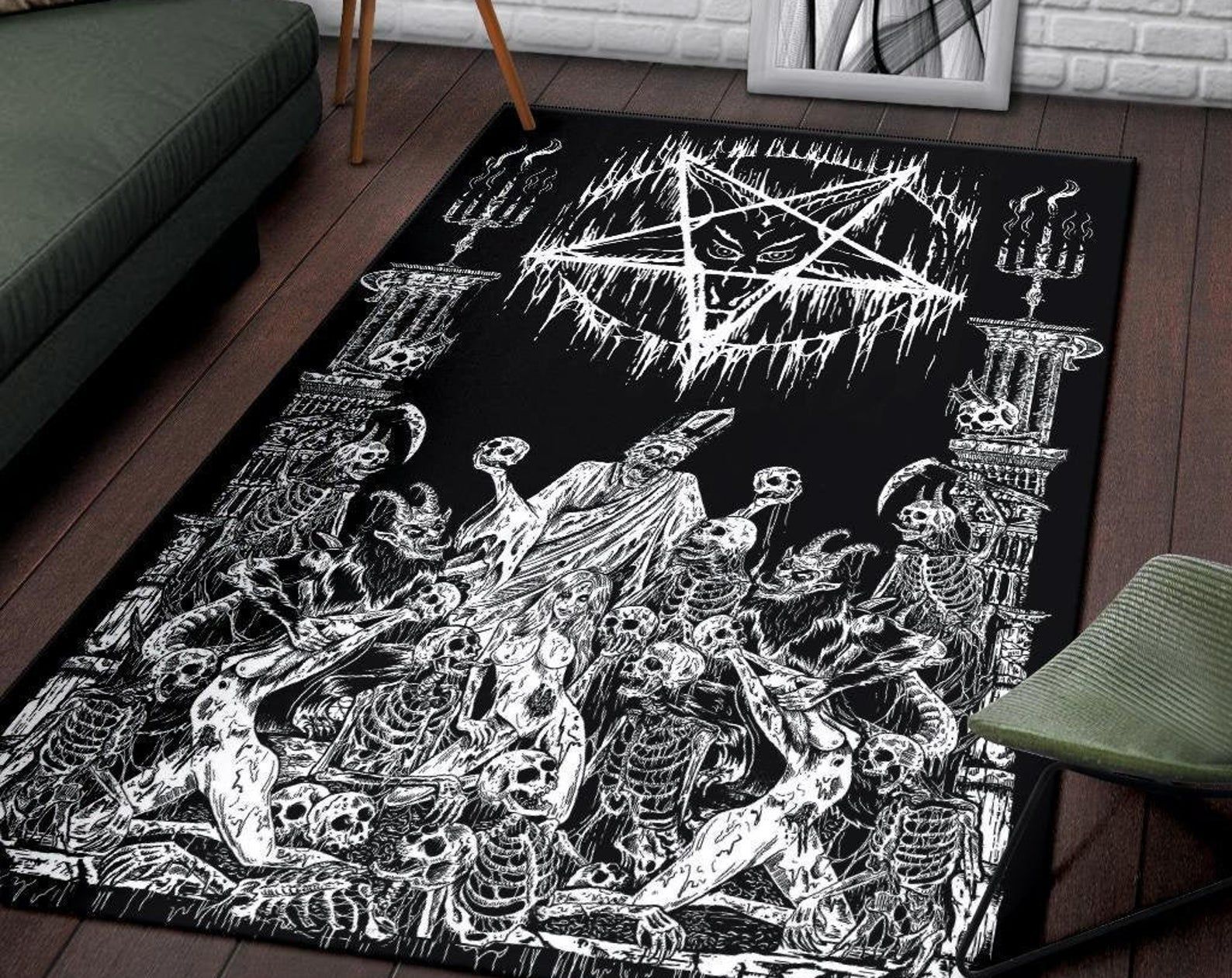 Skull Demon Satanic Pentagram Drip Doom Priest Area Rug Gothic Home Decor Skull Demon Satanic Pentagram Drip Doom Priest Area Rug Gothic Home Decor