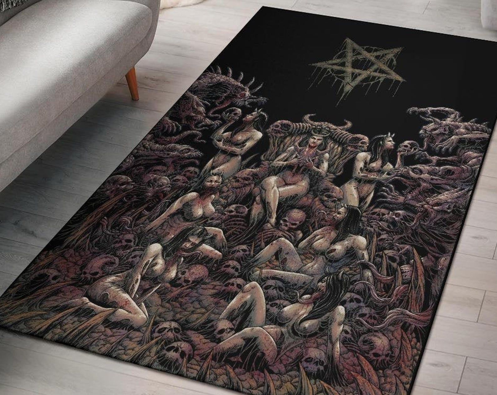 Skull Demon Satanic Pentagram Nymphomania Witch Throne Area Rug Gothic Home Decor Skull Demon Satanic Pentagram Nymphomania Witch Throne Area Rug Gothic Home Decor