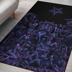 Skull Demon Satanic Pentagram Nymphomania Witch Throne Area Rug Sexy Blue Pink Gothic Home Decor