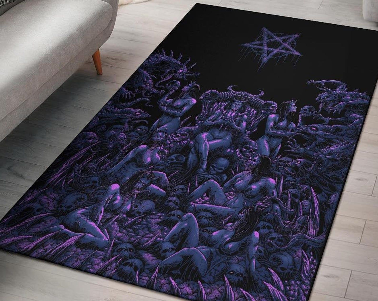 Skull Demon Satanic Pentagram Nymphomania Witch Throne Area Rug Sexy Blue Pink Gothic Home Decor Skull Demon Satanic Pentagram Nymphomania Witch Throne Area Rug Sexy Blue Pink Gothic Home Decor