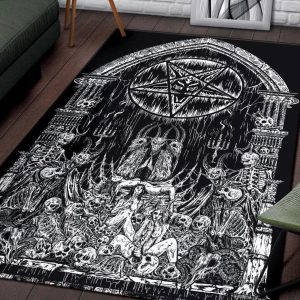 Skull Demon Satanic Pentagram Satanic Goat Priest Candle Area Rug Gothic Home Decor