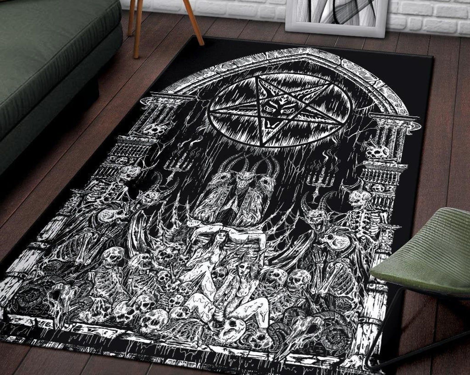 Skull Demon Satanic Pentagram Satanic Goat Priest Candle Area Rug Gothic Home Decor Skull Demon Satanic Pentagram Satanic Goat Priest Candle Area Rug Gothic Home Decor
