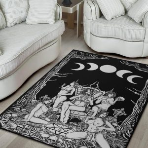 Skull Demon Satanic Pentagram Sexy Witch Throne Area Rug Occult Decor Gothic Home Decor