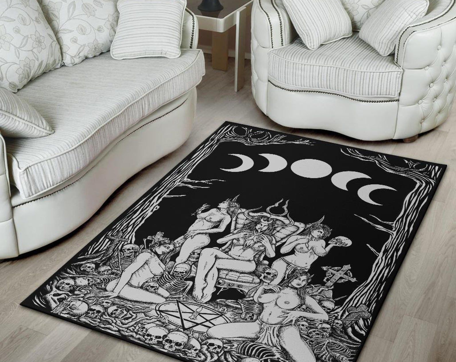 Skull Demon Satanic Pentagram Sexy Witch Throne Area Rug Occult Decor Gothic Home Decor Skull Demon Satanic Pentagram Sexy Witch Throne Area Rug Occult Decor Gothic Home Decor