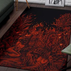 Skull Demon Satanic Unholy Lust Area Rug Awesome New Flames Of Hell Color Gothic Home Decor