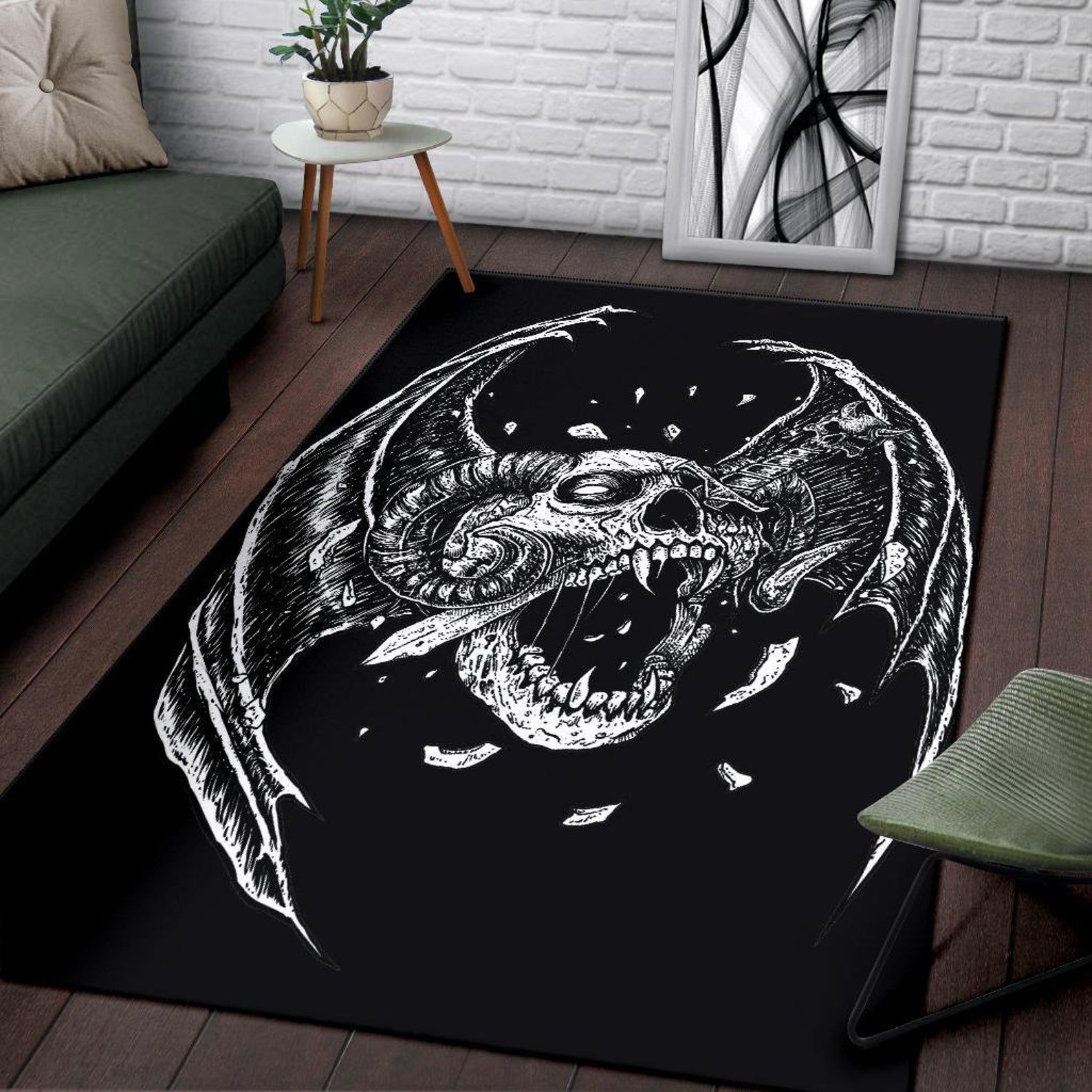 Skull Exploding Demon Dagger Area Rug Long Wing Area Rug Gothic Home Decor Skull Exploding Demon Dagger Area Rug Long Wing Area Rug Gothic Home Decor