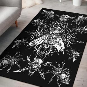 Skull Goth Evil Spider Fly Area Rug Black And White Gothic Home Decor
