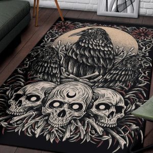 Skull Goth Occult Crow Area Rug Gothic Home Decor