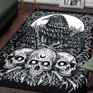Skull Goth Occult Crow Eye New Dark Bright White Area Rug Gothic Home Decor