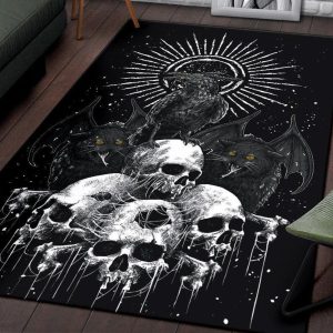 Skull Goth Occult Raven Demon Bat Wing Cat Area Rug Gothic Home Decor