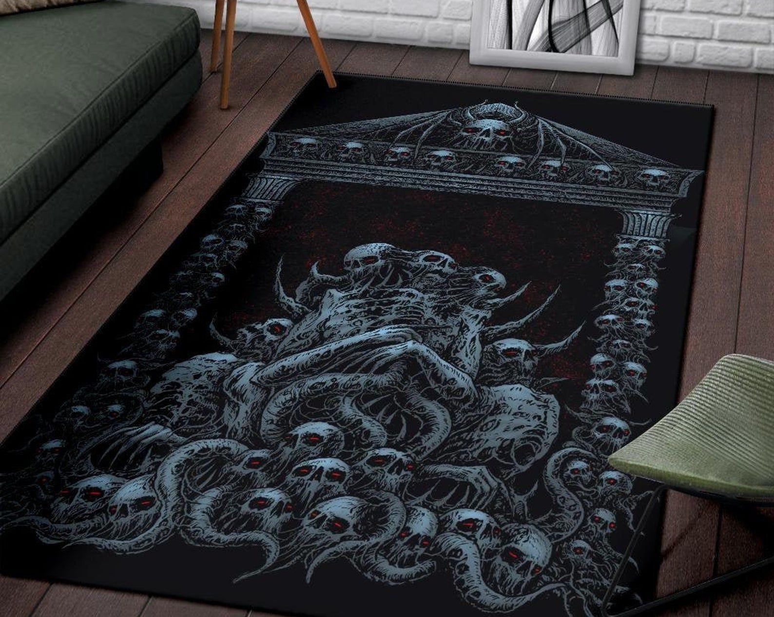 Skull Gothic Bat Skull Death Shrine Area Rug Color Gothic Home Decor Skull Gothic Bat Skull Death Shrine Area Rug Color Gothic Home Decor
