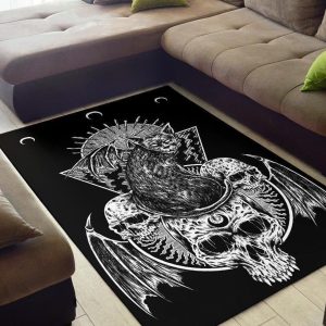 Skull Gothic Bat Wing Black Cat Large Bat Wing Half Moon Area Rug Gothic Home Decor
