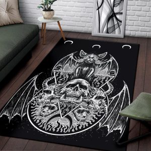 Skull Gothic Bat Wing Demon Cat Area Rug Gothic Home Decor