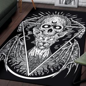 Skull Gothic Cat Area Rug Original Black And White Gothic Home Decor