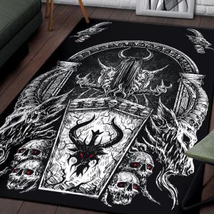 Skull Gothic Demon Shrine Area Rug Black And White Red Eye Skull Gothic Satanic Rug Gothic Home Decor