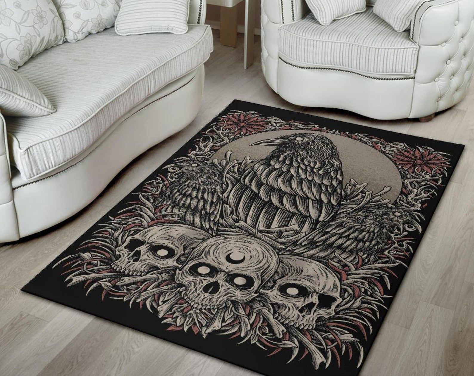Skull Gothic Occult Crow Area Rug Color Skull Goth Occult Decor Rugs Gothic Home Decor Skull Gothic Occult Crow Area Rug Color Skull Goth Occult Decor Rugs Gothic Home Decor