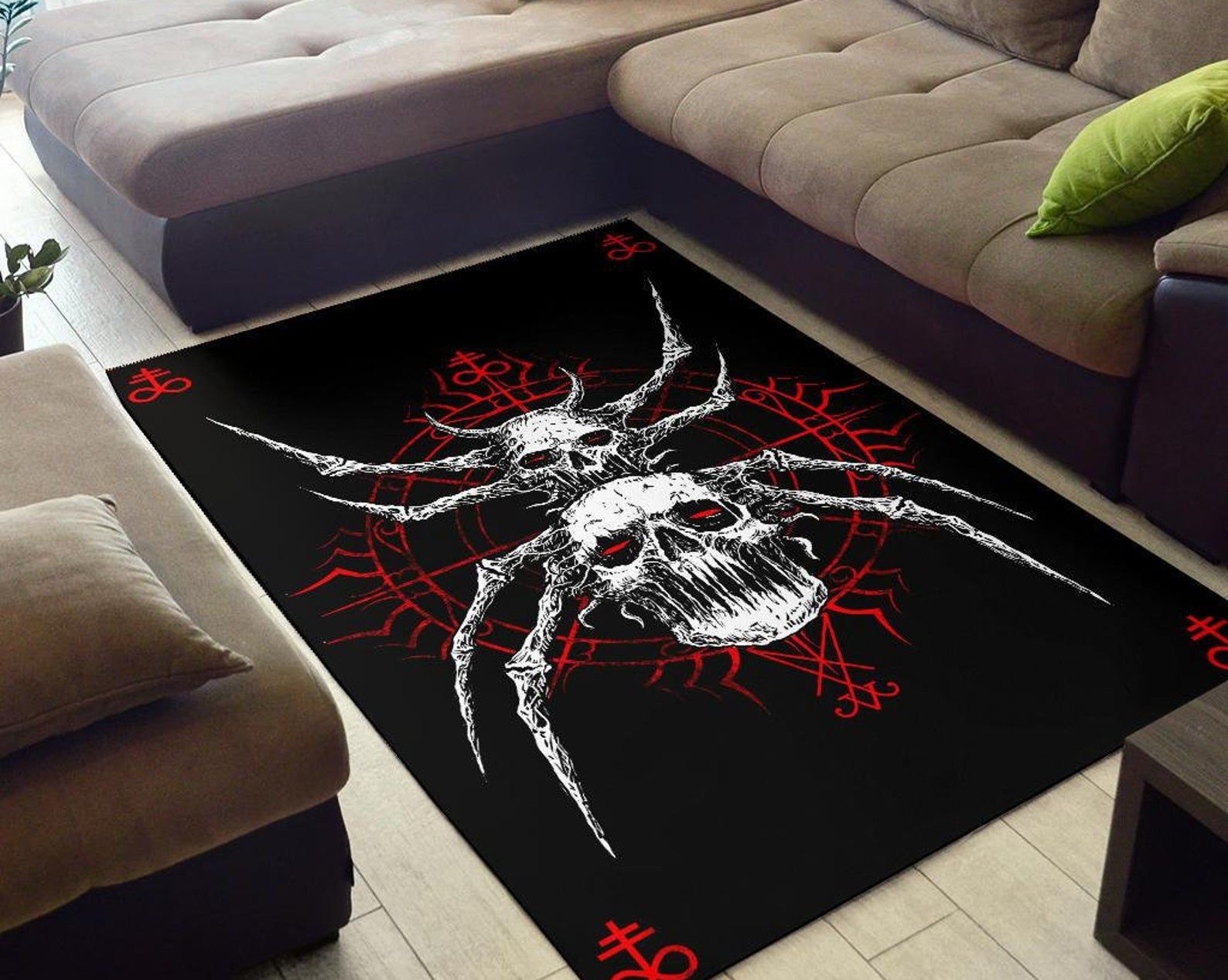 Skull Gothic Satanic Spider Area Rug Red Gothic Home Decor Skull Gothic Satanic Spider Area Rug Red Gothic Home Decor